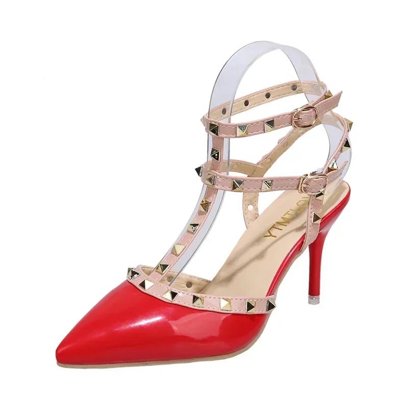 Весна Новые Высокие Каблуки Женские Каблук-Шпилька Дикие Сексуальные Остроносые Полые Клепки Одиночные Туфли Женские Босоножки с Пальцами Женские