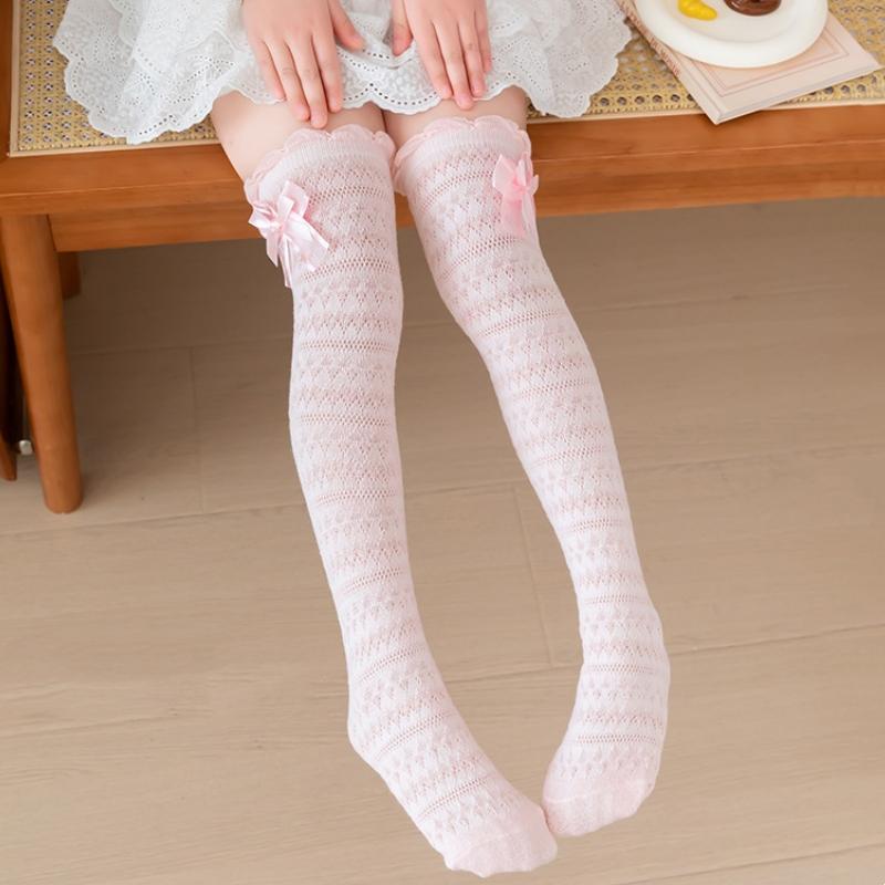 Baby Girls Stockings Bowknot Long Boot Socks Stockings Summer Thin Breathable Fashion Socks Over Calf Socks Over Knee Stockings For Teen Girl Korean