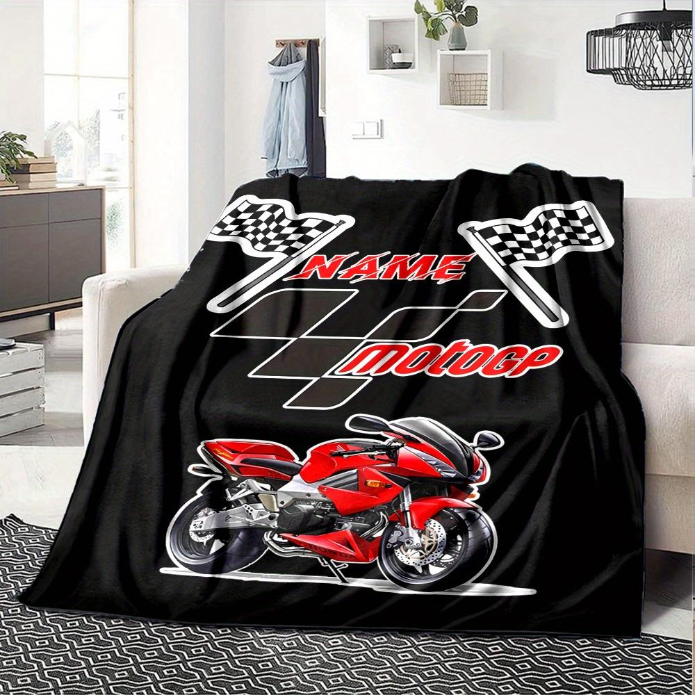 Motorcycle Motogp Checkered Flags Racing Bike Blanket With Customizable Name Soft And Comfortable Shawl Blanket For All Seasons Suitable For Home