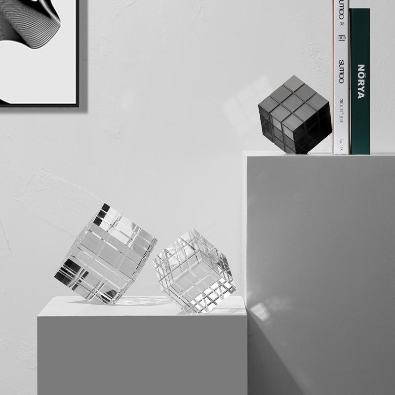 Light Luxury Soft Decorations, Three-dimensional Rubik's Cube Glass Decorations, Living Room, Study, Office Desktop Decorations, Creative Bookends
