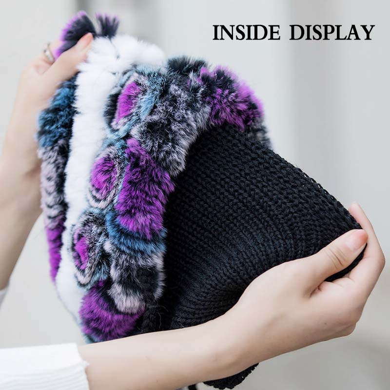 Rex Rabbit Fur Hat Autumn and Winter Fur Hat Tassel Woolen Hat Thick Warm Ear Protection Fur Hat