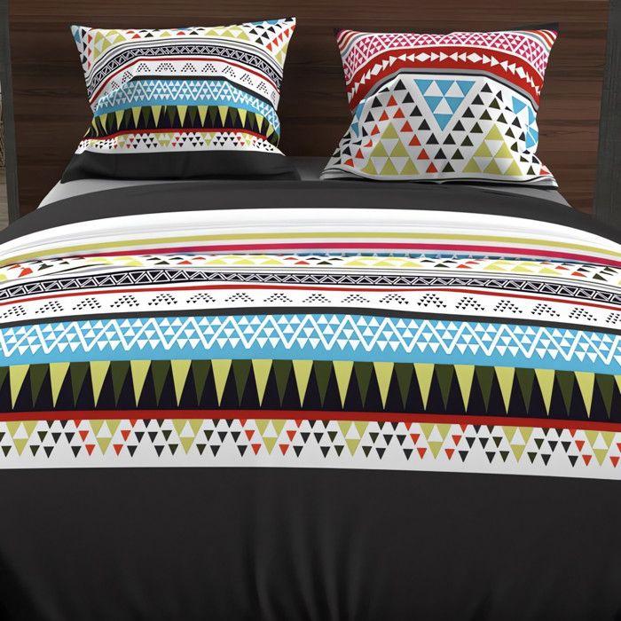 Parure de lit - Soleil d'Ocre - Pérou - 240x220 cm - Microfibre 100% polyester - Anthracite