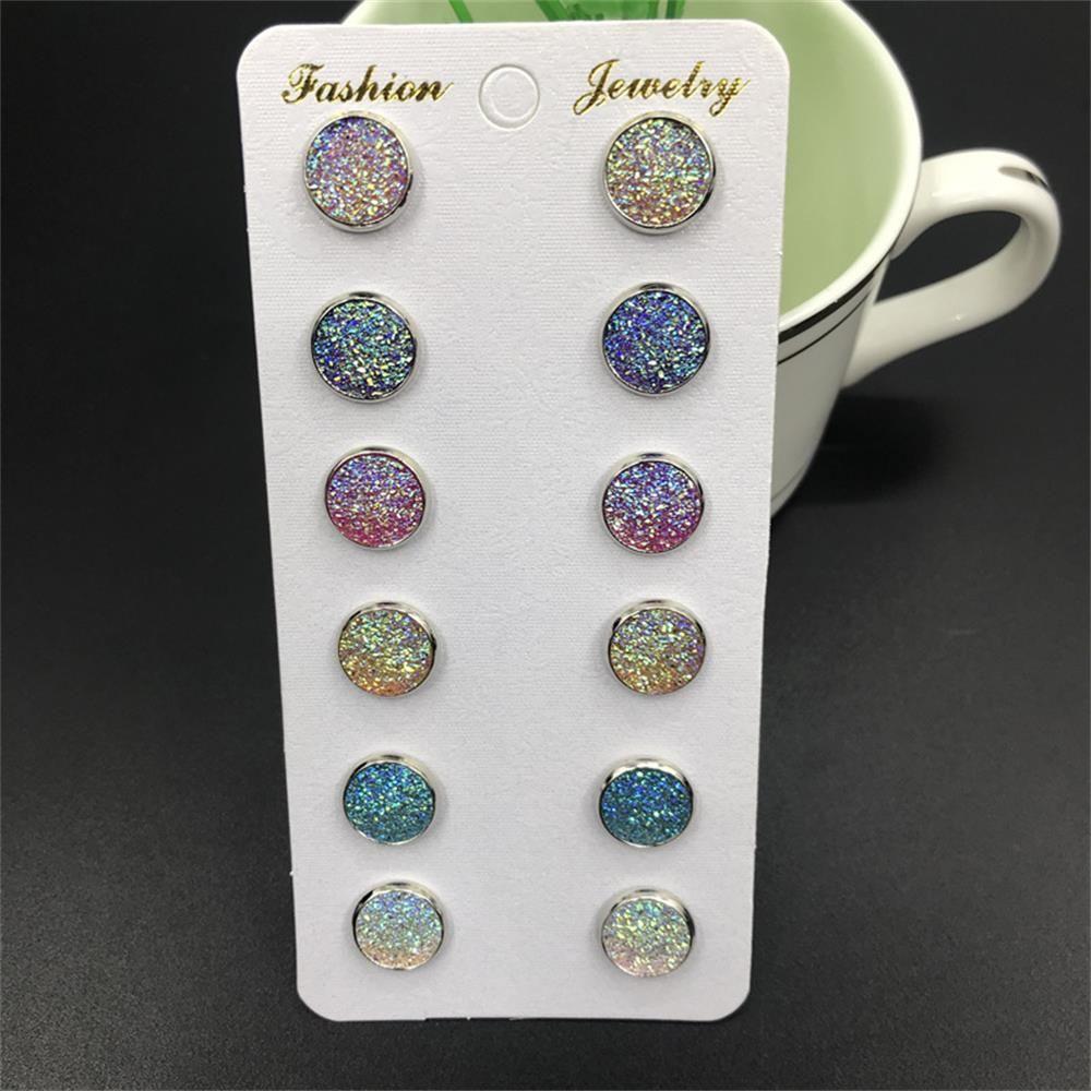 6 пар/набор Уникальные серьги-пусеты из натурального камня аметиста, хрусталя и кварца с друзой