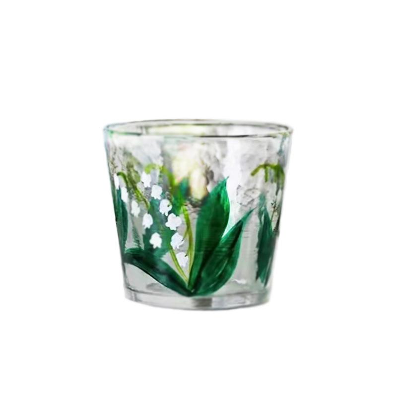 Japanese Style Hammered Hand Painted Lily of The Valley Crystal Glass Cup for Whiskey Tea Water
