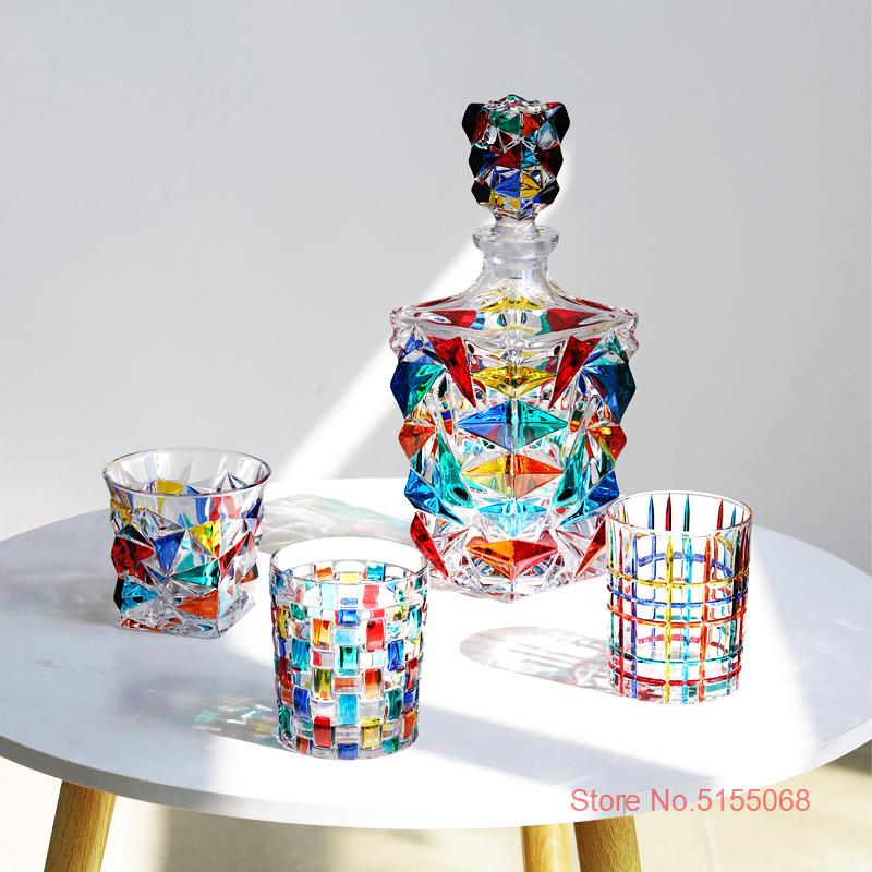 Italy Zecchin Design Colorful Crystal Old Fashioned Whiskey Glass Gothic Whisky Rock Glasses Wine Tumbler Dazzle Color Water Cup