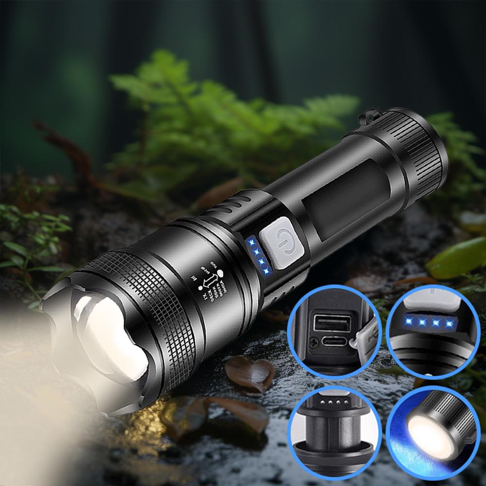 Мощный фонарь XHP50 с индикатором заряда, мощный светодиодный фонарь 1200 мАч, мощная лампа с зумом, мобильный power bank для отключения электричества