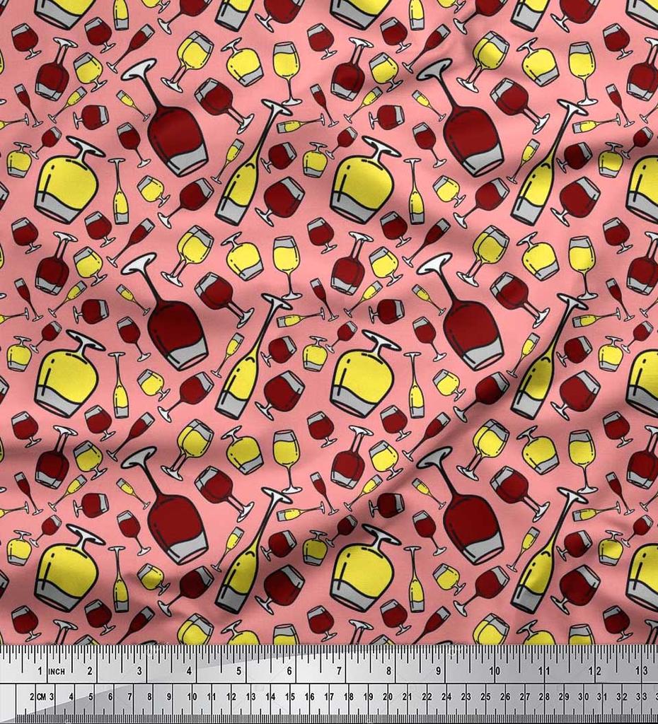 Soimoi Японская креп-сатиновая ткань с принтом для бутылок и бокалов для вина, ткань для рукоделия по метрам, 42 дюйма