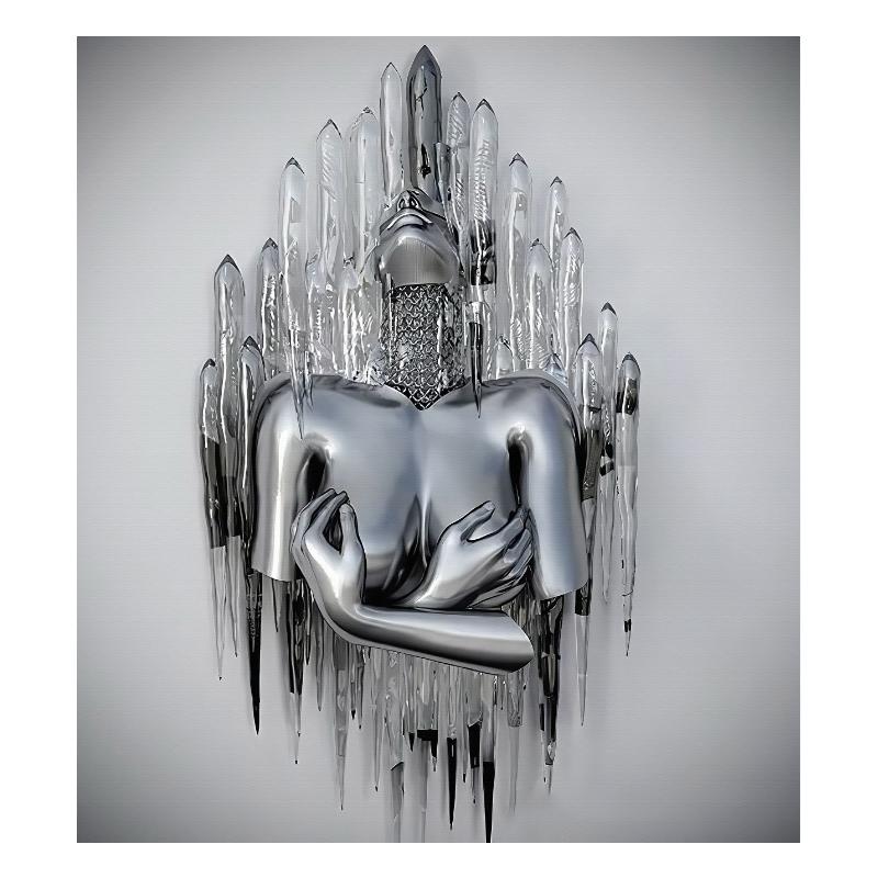 3D Visual Gold Silver Metal Figure Art Statue Canvas Painting Romantic Abstract Posters and Prints Wall Pictures Modern Home Decor for Living Room