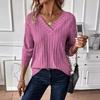 Осенний женский трикотажный повседневный однотонный топ с длинным рукавом и V-образным вырезом больших размеров