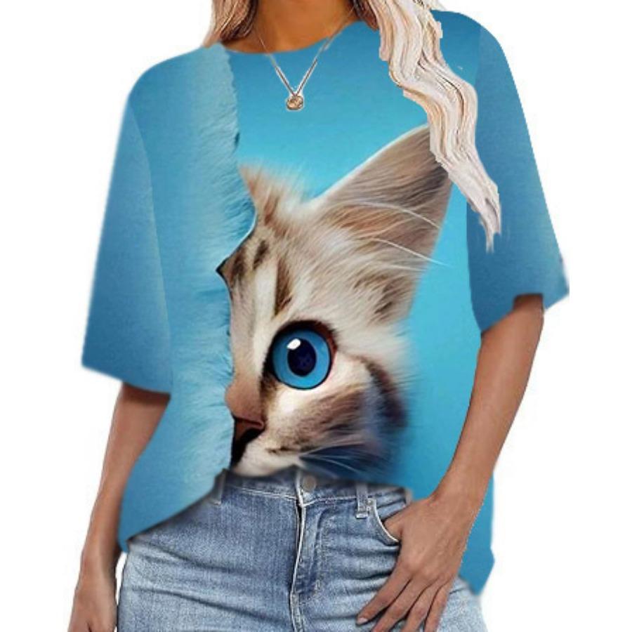 Женские повседневные свободные футболки с круглым вырезом и короткими рукавами в полоску с цифровой печатью для женщин