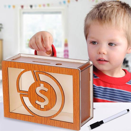 Деревянная копилка со счетчиком-маркером, большая емкость, фунты стерлингов в долларах США, копилка, контейнер для монет, контейнер для наличных денег, банка для экономии денег для детей и взрослых