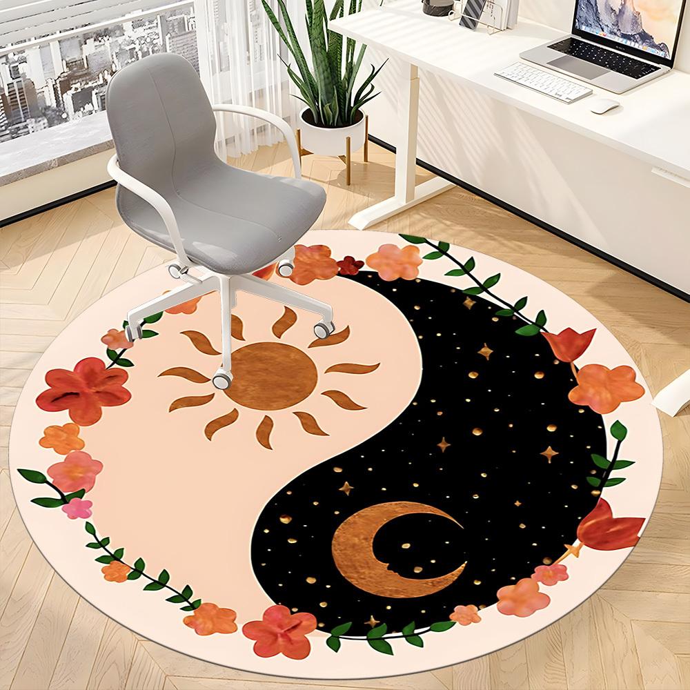 1pc DayNight YinYang Office Round Area Rug, Mat Suitable For Office, Under Office Chairs Bedroom Living Room Home Decor, Room Deco