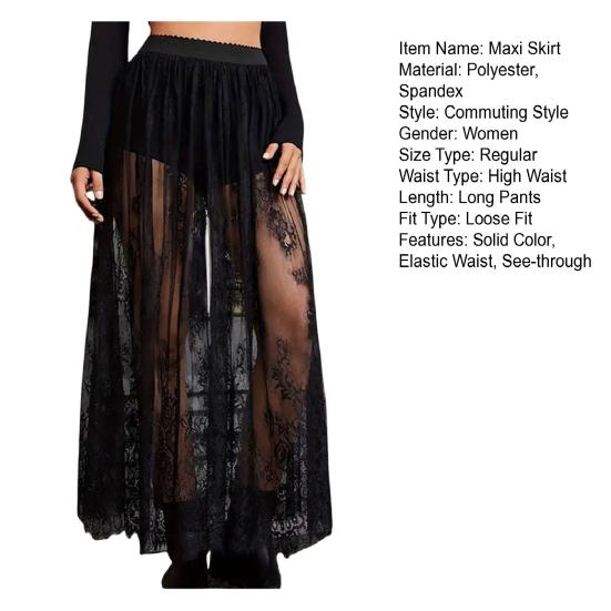 Женская макси-юбка в темном стиле с вышитыми цветами, длинная эластичная юбка с высокой талией, А-силуэт, сексуальная