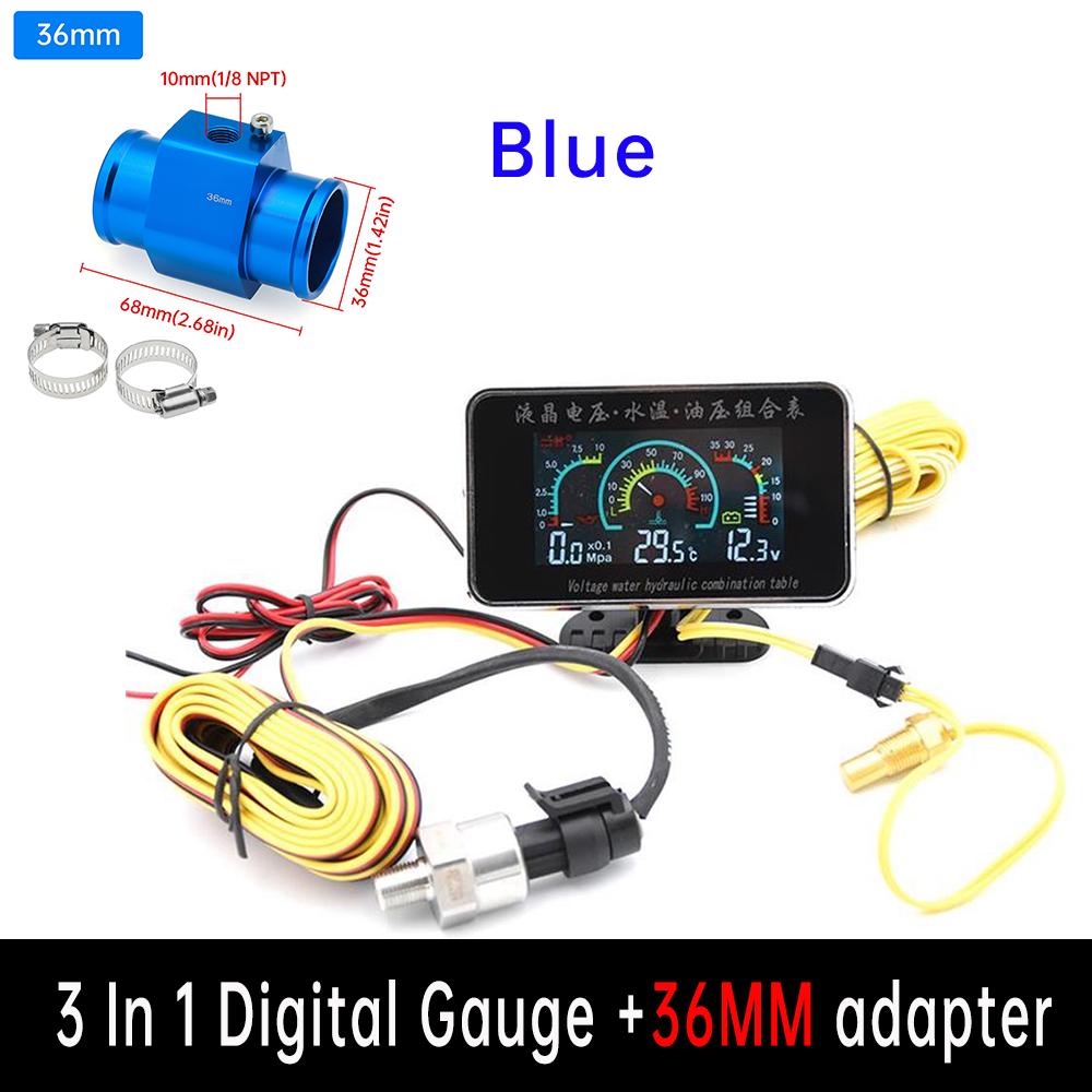 3 IN 1 Water Temperature/Oil Pressure/voltage Gauges+Water Temperature Sensor 12/24v Multi-Function Digital Gauge with Alarm