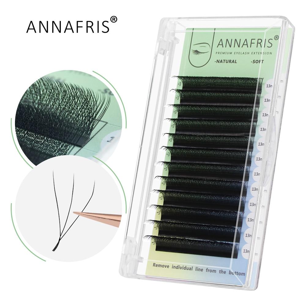 ANNAFRIS W-образные 3D клеверные готовые объемные вееры для наращивания ресниц толщиной 0,07 мм C/D завитки из натуральной мягкой матовой норки W накладные ресницы