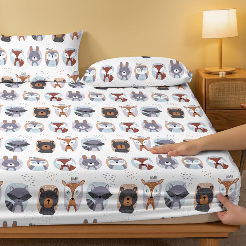 1 Simple Modern Animal Printed Matte Fitted Sheet, Bedroom Printed Bed Cover, Bedding (Excluding Pillowcases)