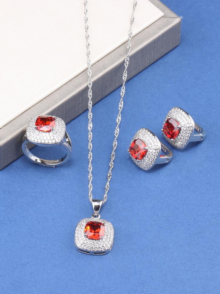 Уникальные квадратные изящные ювелирные изделия для женщин подарок свадьба элегантное колье и клипсы кольцо циркон наборы из 4 предметов