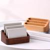 Wooden Desktop Organizer with Business Card Holder and Memo Stand Solid Color High-end Office Storage Box for Cards Pens Workplace Desk Accessories
