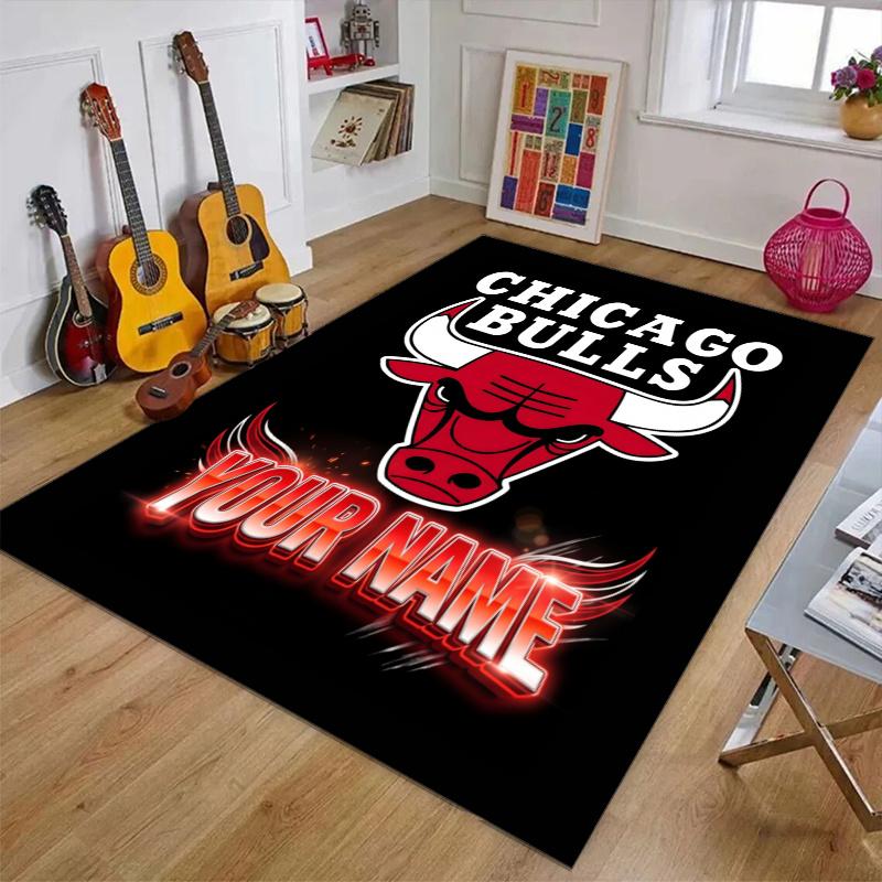 Chicago Bulls Design Area Rug Personalized Name- Non-Slip, Soft & Cozy Floor Mat for Living Room, Office - Indoor/Outdoor Carpet