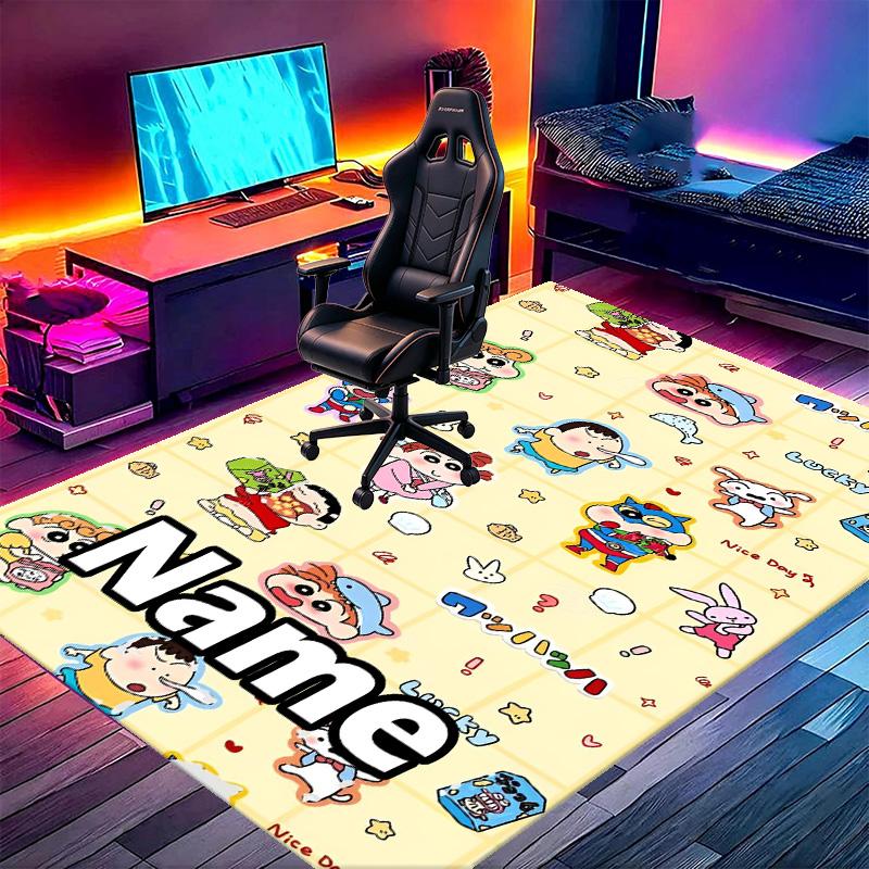 Custom Name Personalized Crayon Shin Print Carpet, Versatile Home Decor Rug, for Playroom, Apartment, Balcony, Entryway, Hallway Gift