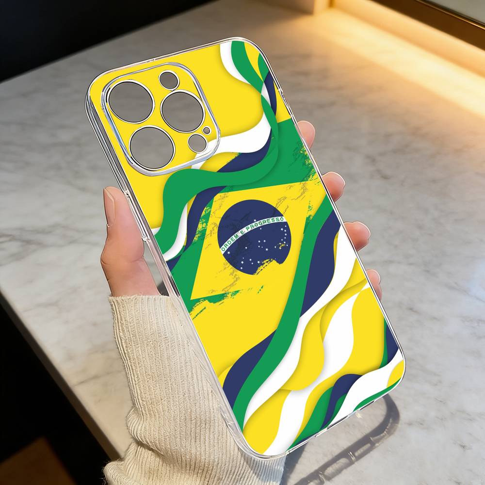 B-Бразилия Бразильский флаг Чехол для телефона для iPhone 17 16 15 14 13 12 11 Mini Pro Max Plus Прозрачный чехол