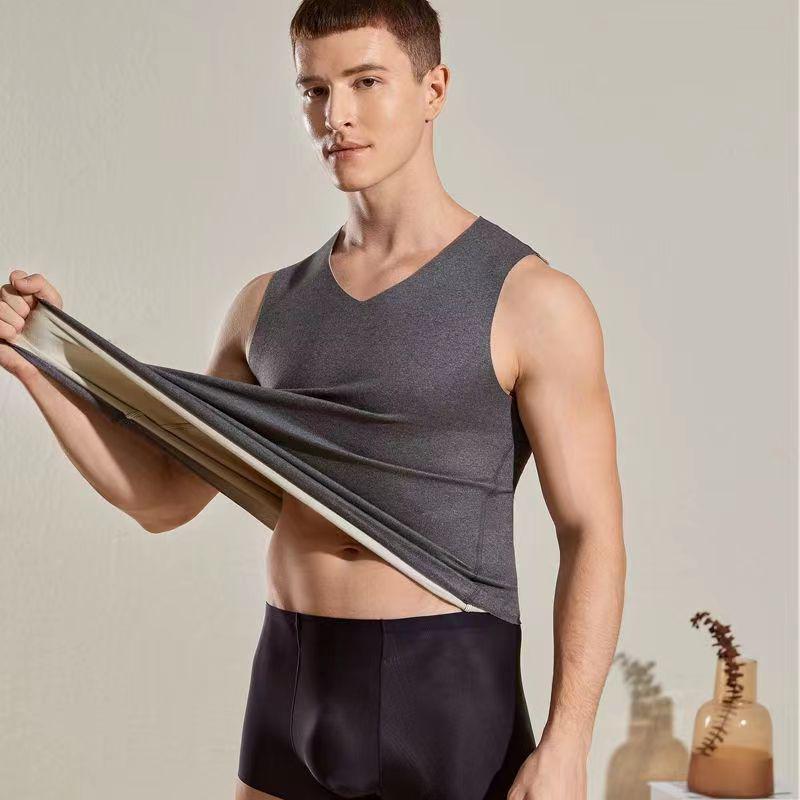 Мужской бесшовный быстроразогревающийся терможилет - двухсторонняя шлифовка, однотонный, осенняя одежда