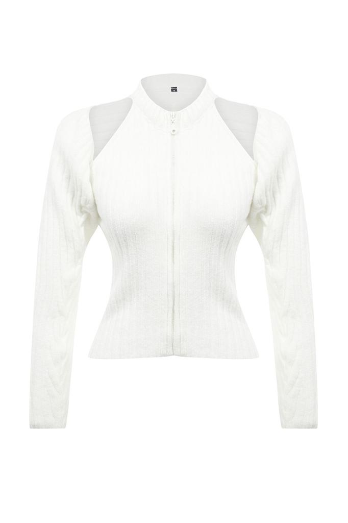 Women's Fashion Stylish Cardigan Ecru Soft Textured Bolero Knitwear Cardigan