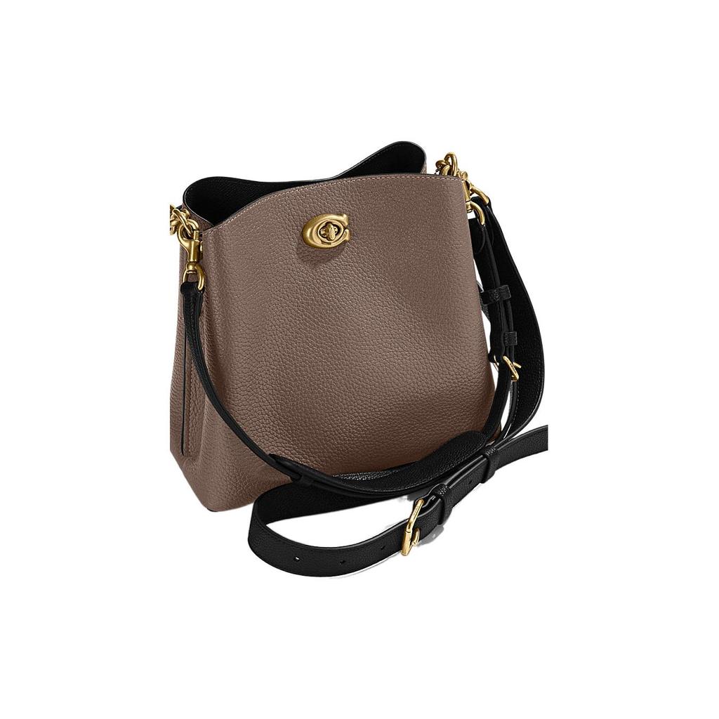 New COACH Willow Pebble Grain Leather Bucket Bag, Handbag, Shoulder Bag, Crossbody Bag Medium Size Women's Dark Lime Gray C3766-B4CBD