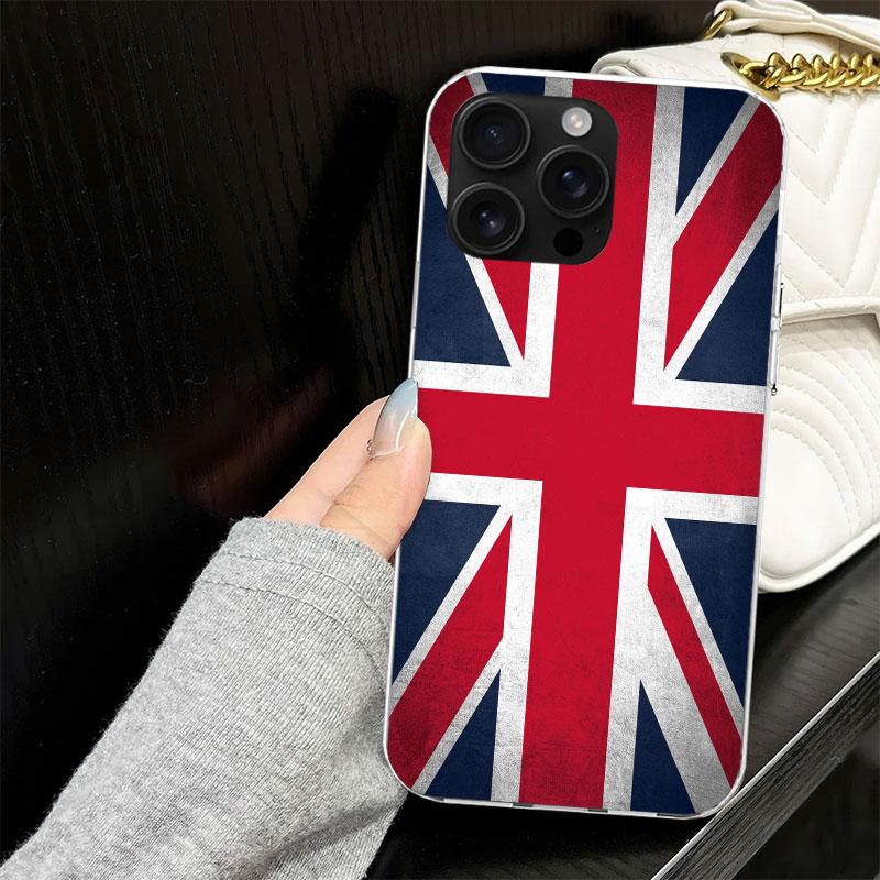 Чехол Union Jack Флаг Англии Великобритании для iPhone 17 Air 16 16E 15 14 11 Pro Max Мягкая крышка для телефона 12 13 Mini 7 SE 2020 8 Силикон Черный