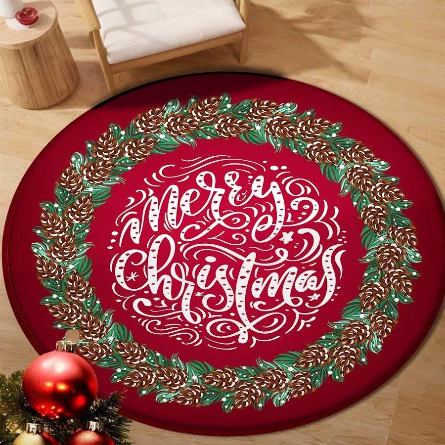 Christmas Round Crystal Velvet Carpet Bedroom Living Room Sofa Blanket Non-Slip Easy To Care Carpet Home Children's Room Decor