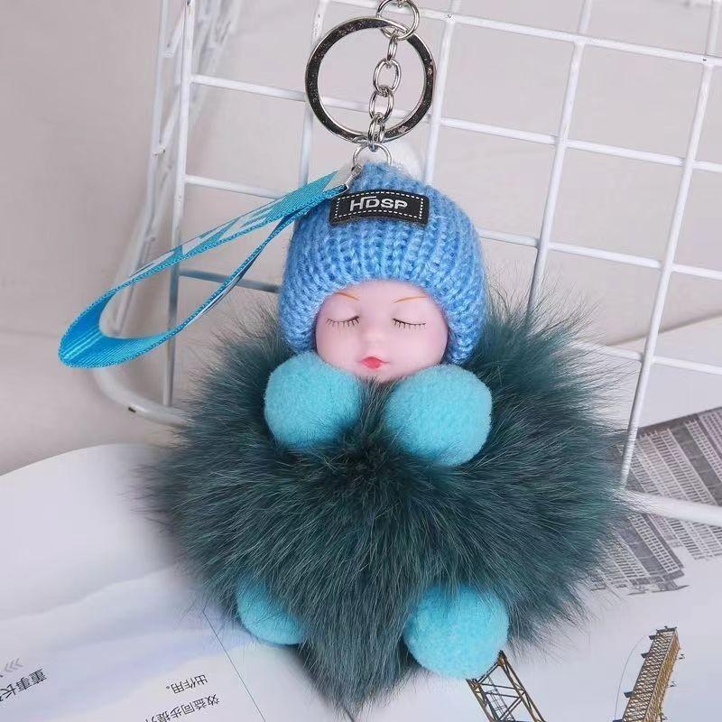 Plush Toy Keychain, Sleeping Doll Pendant, Baby Stroller Key Chain Pendant, Bag Decoration