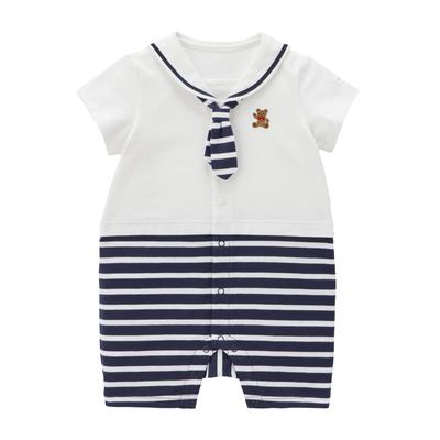 Песочник Шорты Made in Baby Белый [Miki House] Комбинезон, Рукав, Полоска, Медведь, Япония, Мальчики, Девочки, Младенец, Одежда, Младенческая, Детская одежда,