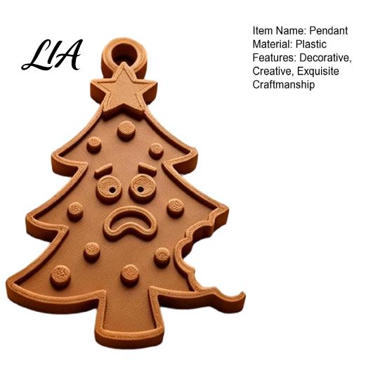 Decorative Craft Hanging Pieces 3D Printed Christmas Tree Pendant, Creative Bitten Biscuit Texture Ornament, Xmas Branch Embellishments Pendant