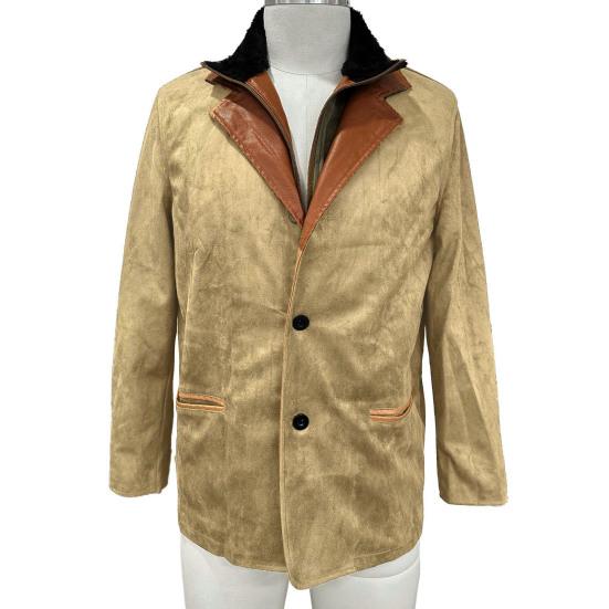 Мужская куртка Осень Зима Ретро Пэчворк Имитация Двухслойности Ложные Карманы Однобортный Кардиган