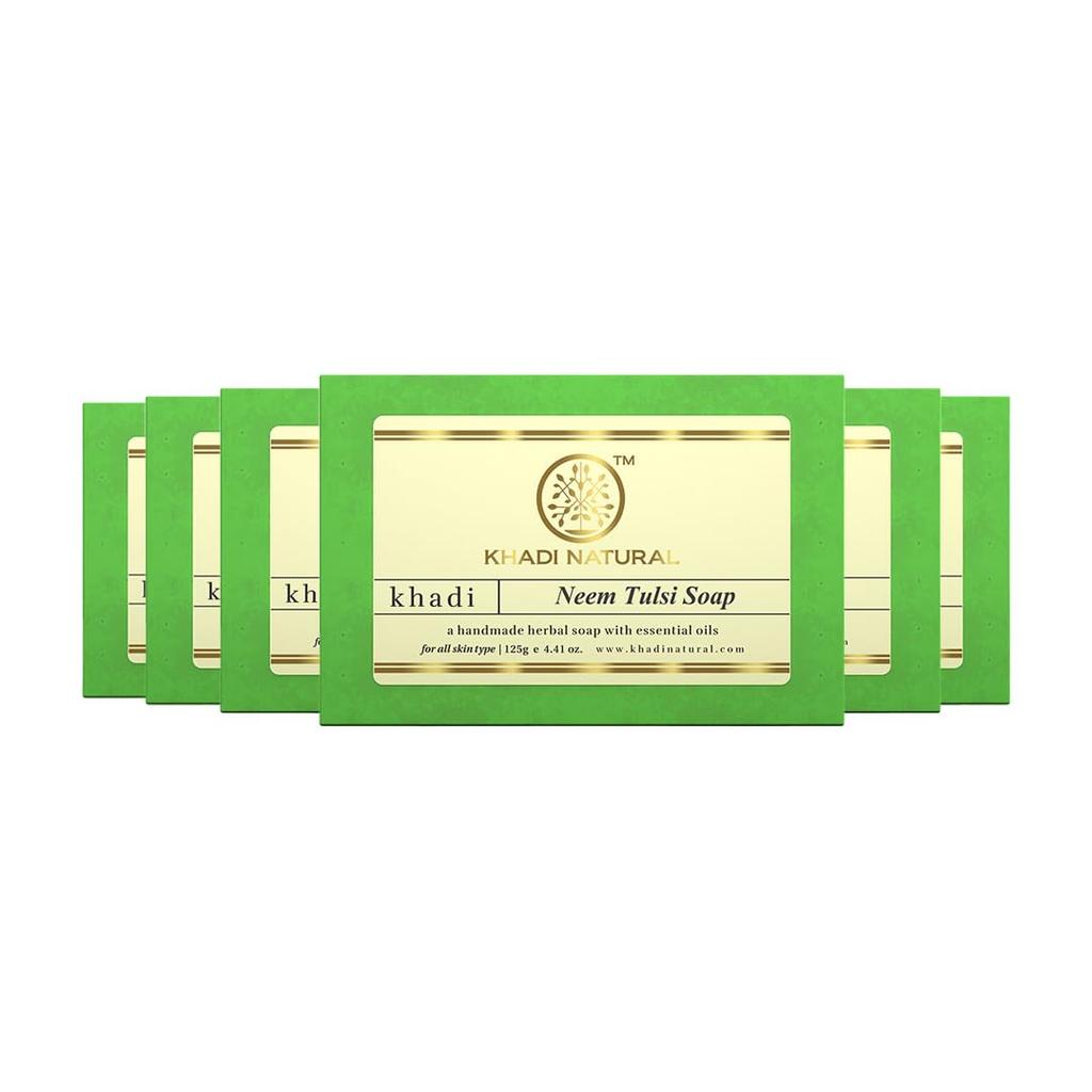 KHADI NATURAL Мыло Ним Тулси Упаковка 7 шт. | Травяное Мыло для Ванны 125 г Каждое | Мягкое Натуральное Мыло для Всех Типов Кожи