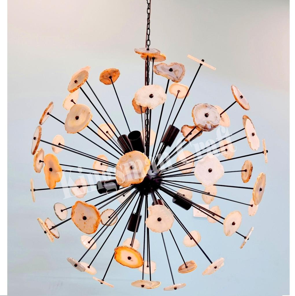 Люстра премиум-класса из натурального камня агата, 8 ламп, органическая красота, художественная потолочная подвесная люстра