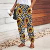 Женские брюки с принтом подсолнухов 3D черного цвета, свободные брюки со шнуровкой и эластичным поясом, повседневные длинные брюки с карманами