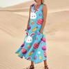 Women's Summer Casual Fashion Easter Printed Sleeveless Round Neck Pocket Dress