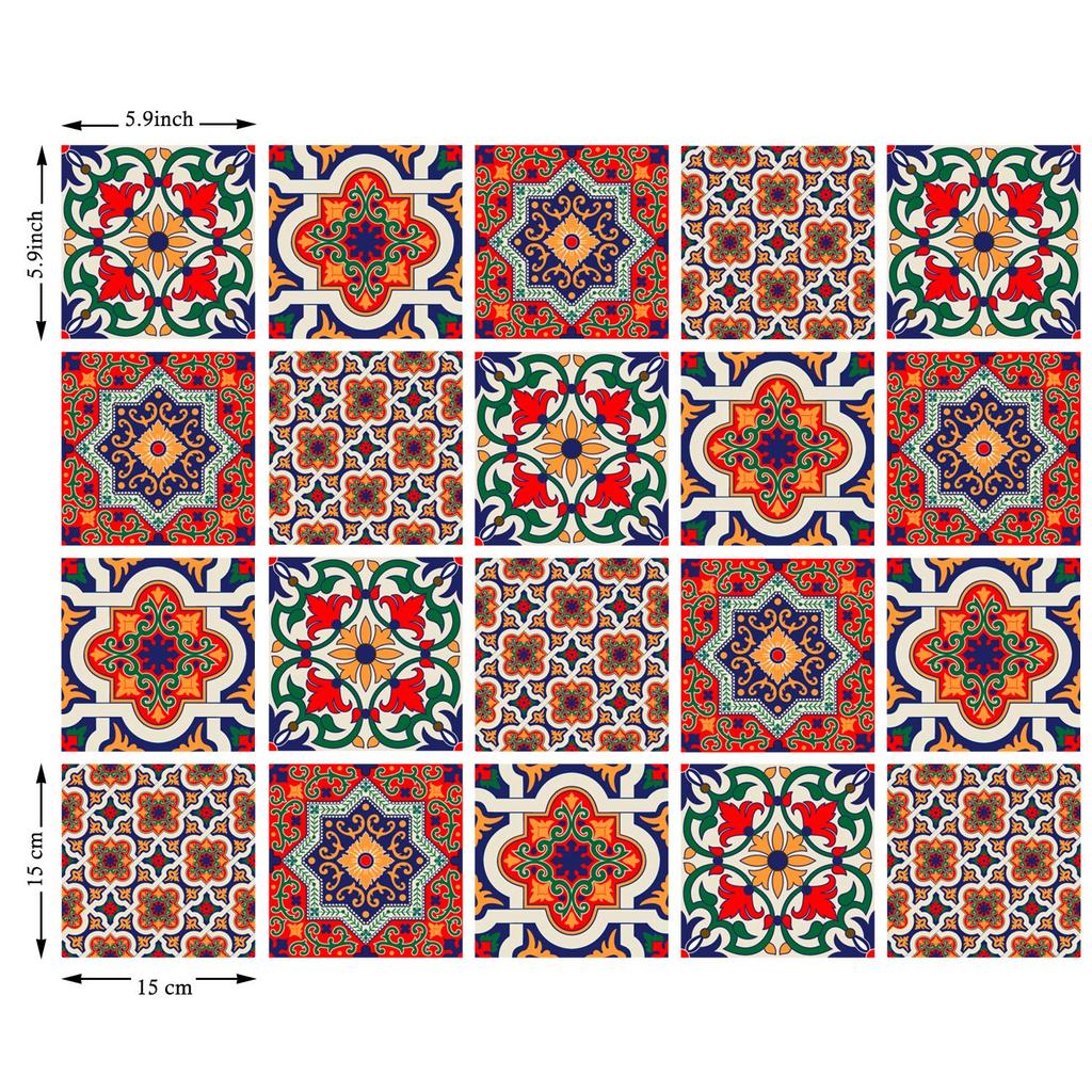 Наклейки на плитку Poromoro Portuguese Spanish Azulejo Peel and Stick, набор из 20 наклеек на мозаичную плитку для кухни и ванной комнаты (5.9,ЗЛ)