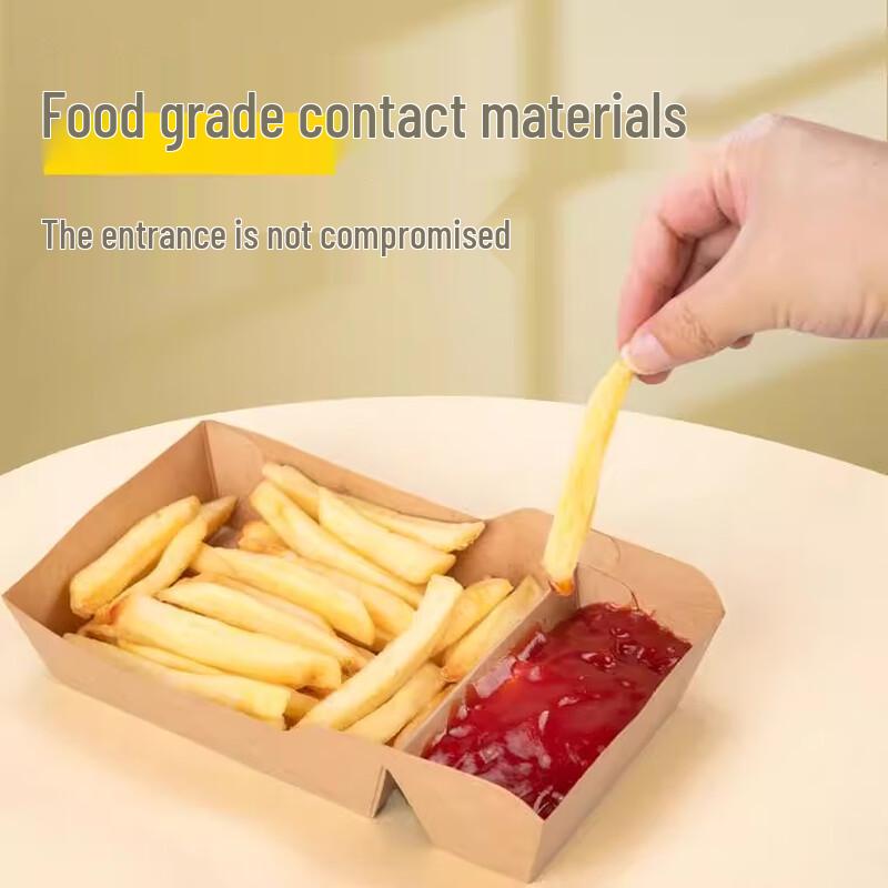 Miaojiayi Disposable Kraft Paper Double Compartment Boat Takeout Boxes