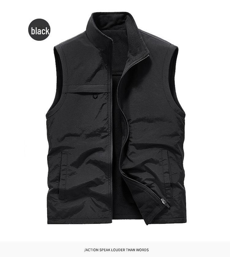 Мужской двусторонний бархатный жилет – осенне-зимний уличный ветрозащитный, теплый, с напечатанным логотипом