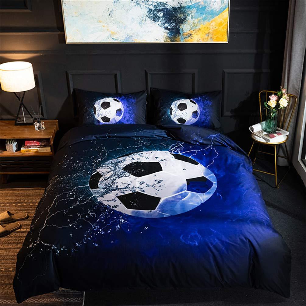 Blue Football Three-Piece Quilt Cover 3D Digital Printing Bedding Set D Bed Cover