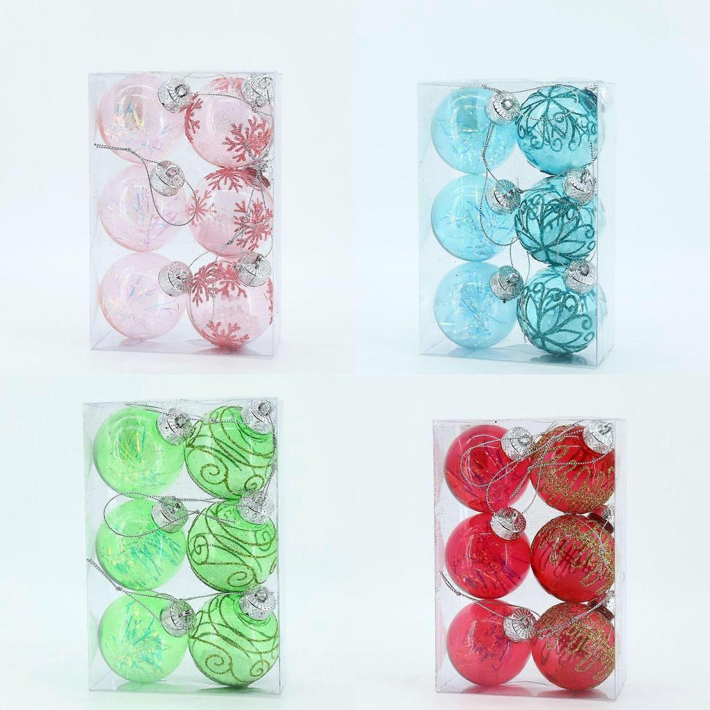 6cm-6 Pack Transparent Ball Printing 06 New Holiday Party Decoration Ball Christmas Ball Set Transparent Ball Plastic Ball Pendant Hanging Ball