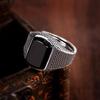 Men's Classic Wide Adjustable Black Agate Imitation Ring In Distressed Retro Thai Silver Design