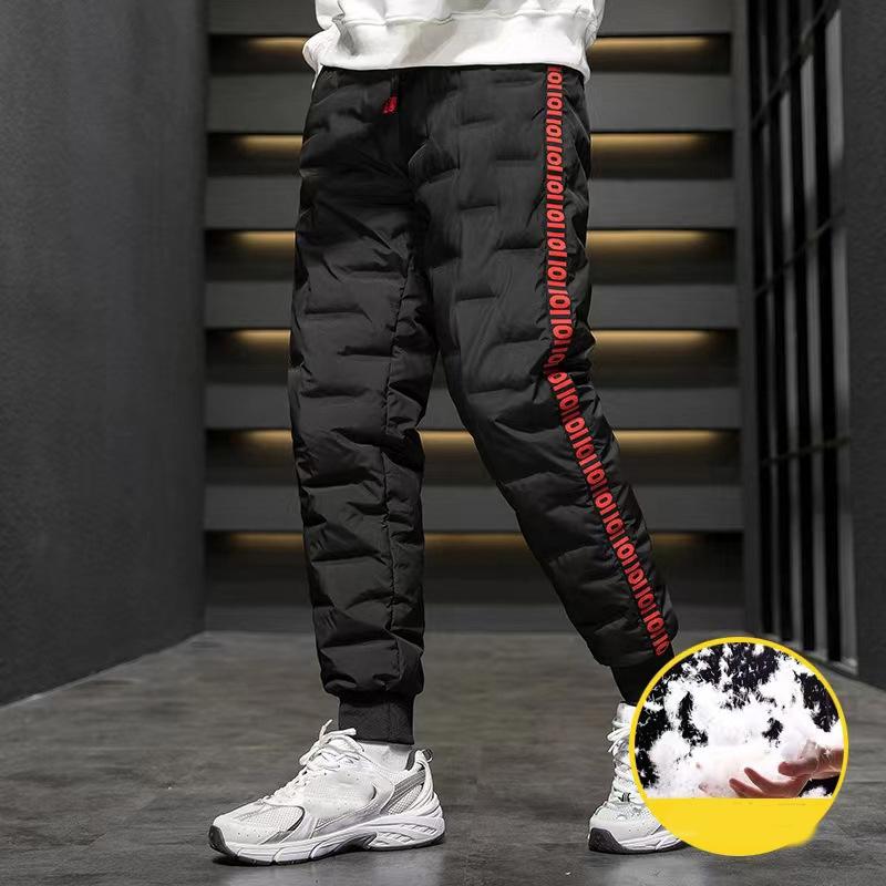 Down Padded Men's Pants Drawstring Warm Padded Sweatpants Loose Jogging Pants Thickened Warm Cotton Pants Thermal Down Trousers