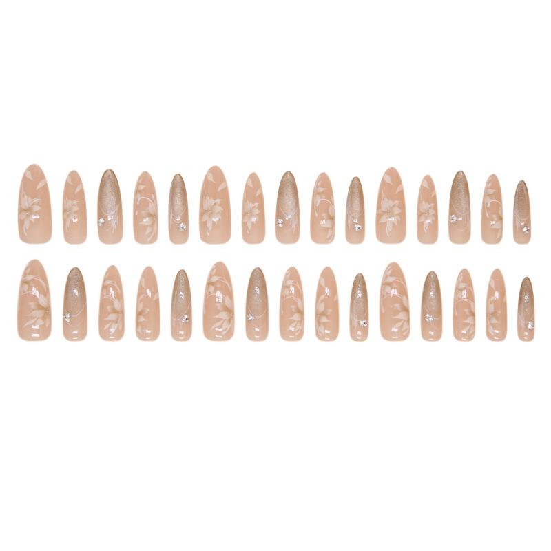 Cat's eye wearing nail piece Removable flower nail piece Autumn nail piece Advanced sense with drill Long nail patch