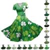 Ladies Princess Dress Sexy V-neck St. Patrick's Day Printed Waist Pulled Ruffle Short Sleeve Dress