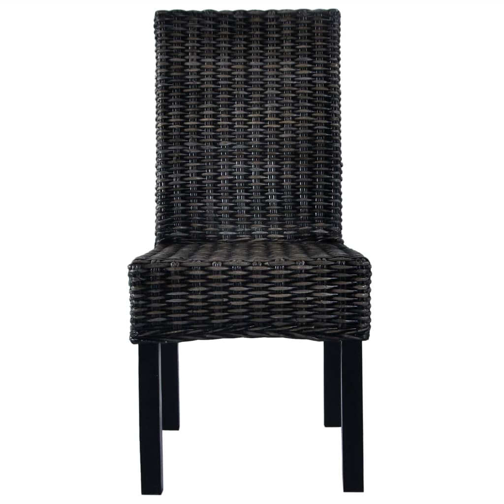 Dining Chairs Set of 4 Black Kubu Rattan and Mango Wood