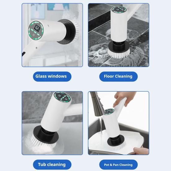 Электрическая вращающаяся щетка для уборки, беспроводная, с 9 насадками, 3 скорости, водонепроницаемая щетка для душа с удлинительной ручкой для ванны, плитки, пола, автомобиля