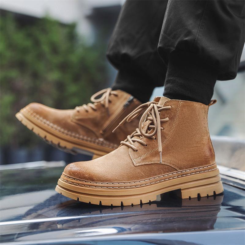 Ботинки мартин мужские осенне-зимние новые ботинки цвета ревеня повседневные рабочие ботинки средней высоты универсальные короткие ботинки 4518-J